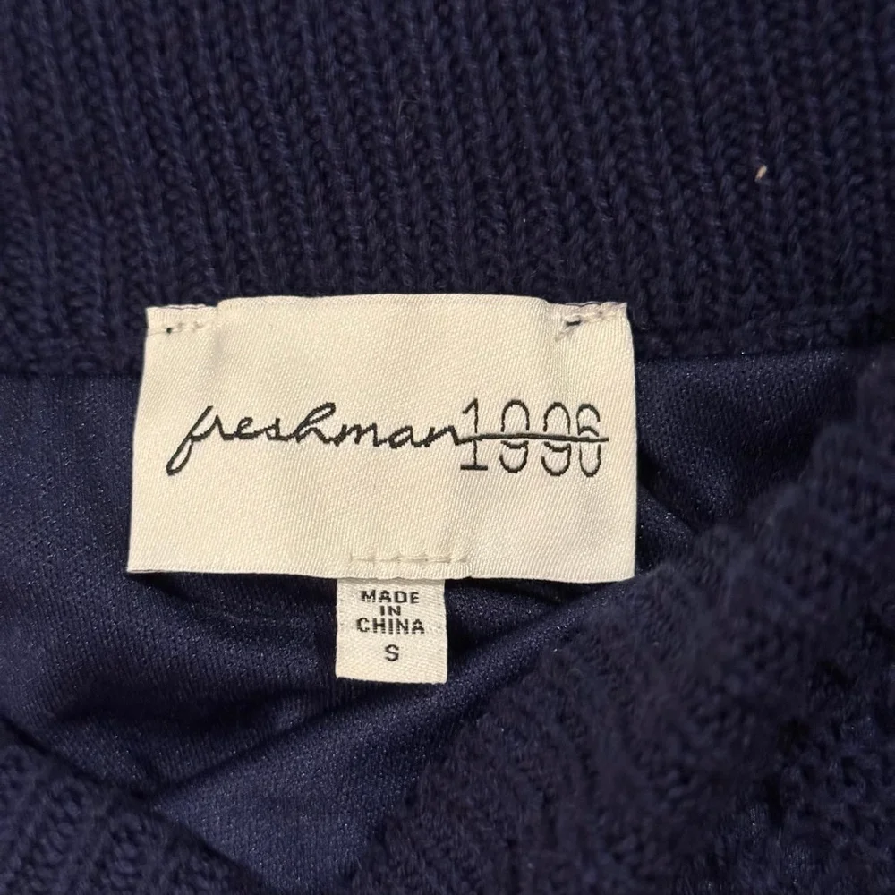 Freshman 1996 Women’s Navy Blue Crochet Knit Midi Skirt Size S Lined Straight
